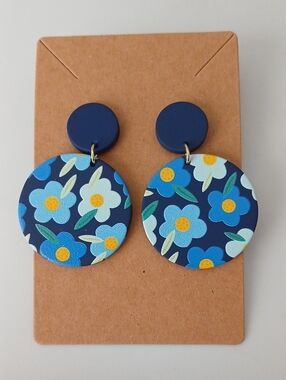 Fashion Jewelry Navy Blue Floral Drop Earrings
